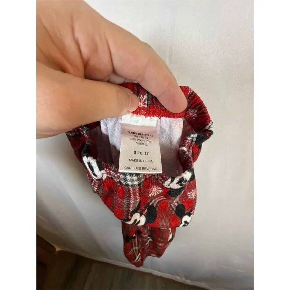 Disney Mickey Mouse Pajama Set Toddler 3T Red Plaid Holiday Christmas 2pc